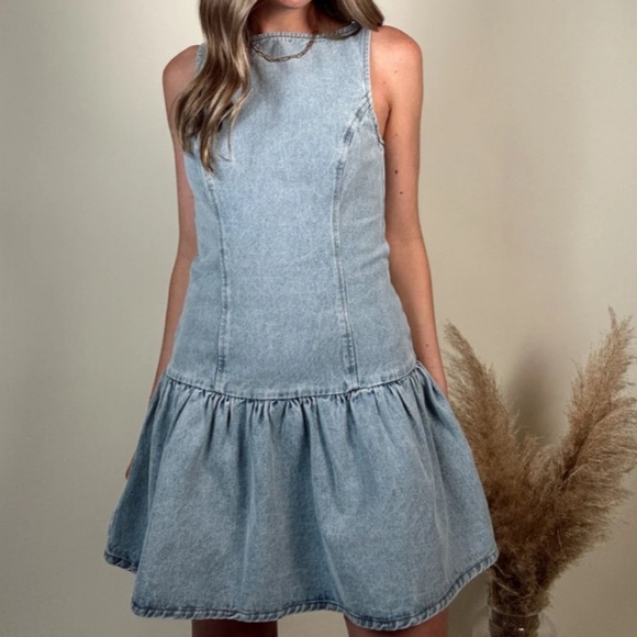 DENIM COUNTRY CONCERT SLEEVELESS DRESS!!! Adorable!!! New! L - Picture 1 of 5